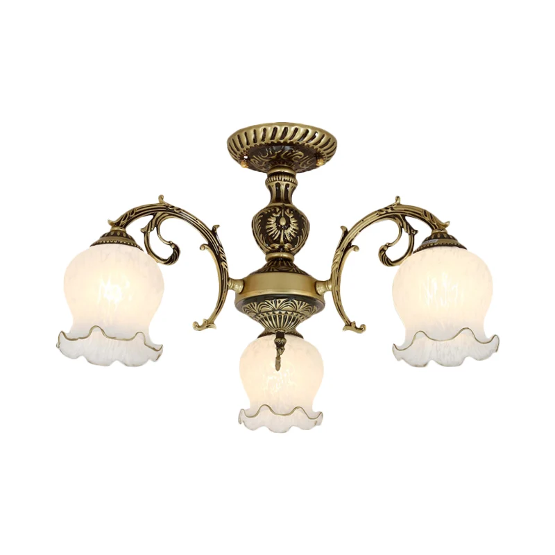 Mat wit glas brons semi-inbouwlamp bloem 3/5/6-lamps antiek verzonken plafondverlichting Clearhalo