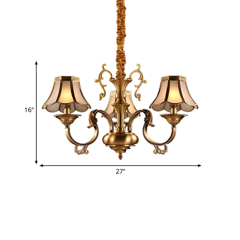 Matglas gouden hanger kroonluchter geschulpte 3/5/6 lampen koloniale hangende verlichtingsarmatuur met radiaal ontwerp Cle...