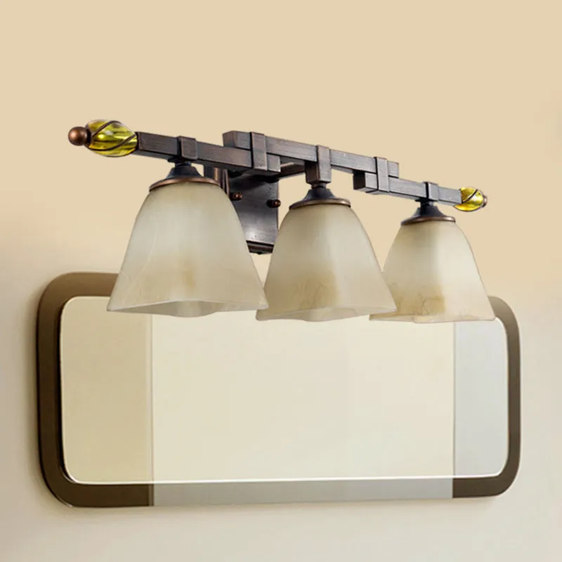 Matglas Messing Vanity Lamp Panelled Bell 2/3 Lichten Landelijke Stijl Wandkandelaar Verlichting voor Badkamer Clearhalo
