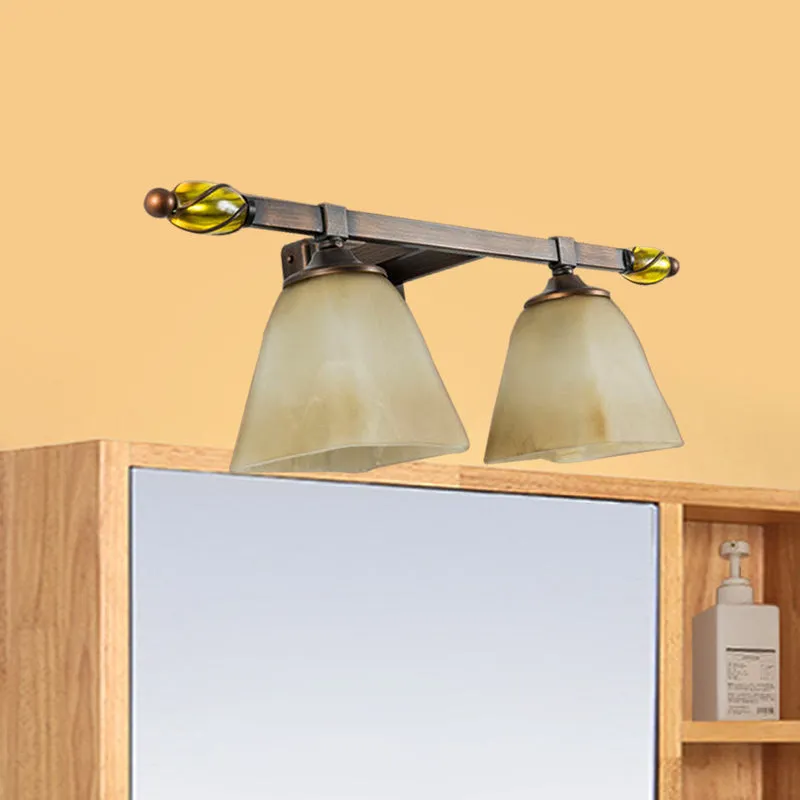 Matglas Messing Vanity Lamp Panelled Bell 2/3 Lichten Landelijke Stijl Wandkandelaar Verlichting voor Badkamer Clearhalo