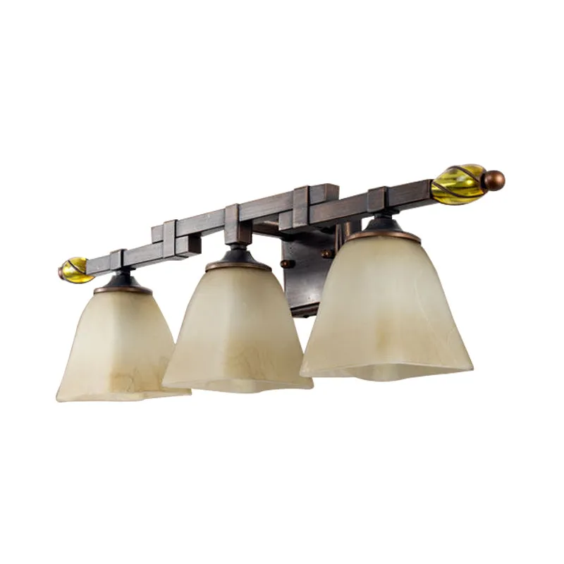 Matglas Messing Vanity Lamp Panelled Bell 2/3 Lichten Landelijke Stijl Wandkandelaar Verlichting voor Badkamer Clearhalo