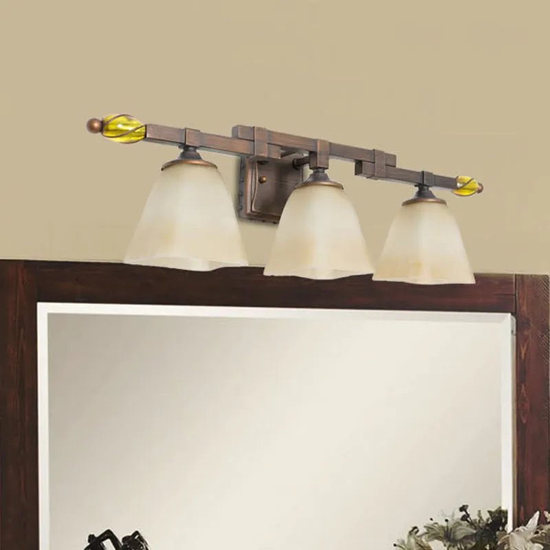Matglas Messing Vanity Lamp Panelled Bell 2/3 Lichten Landelijke Stijl Wandkandelaar Verlichting voor Badkamer Clearhalo