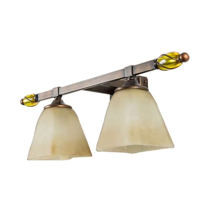 Matglas Messing Vanity Lamp Panelled Bell 2/3 Lichten Landelijke Stijl Wandkandelaar Verlichting voor Badkamer Clearhalo