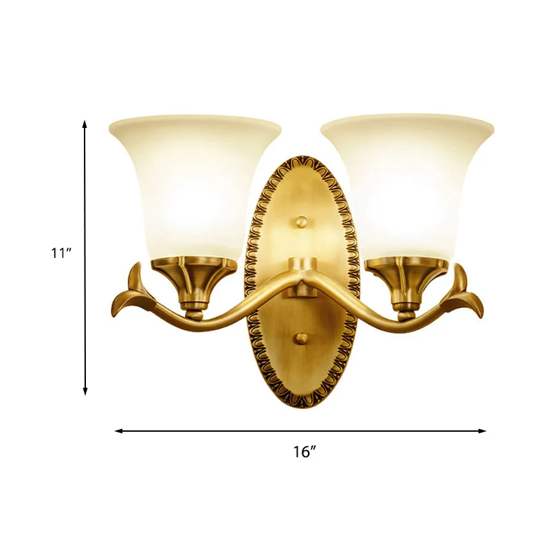 Matglas messing wandkandelaar bel 1/2-lamp vintage wandlamp met elliptische achterplaat voor studie Clearhalo