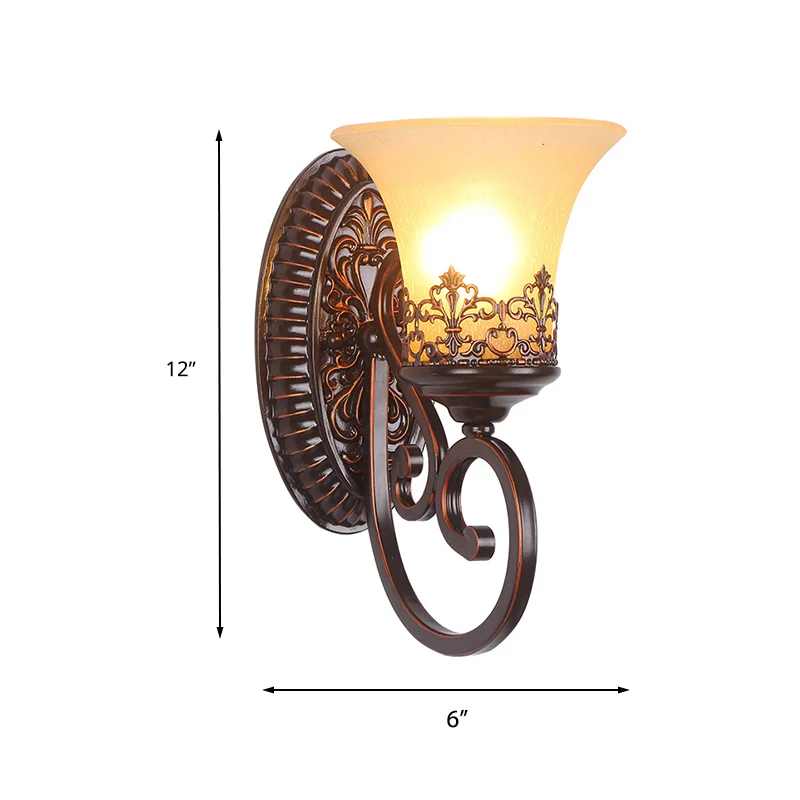Matglas roodbruine wandkandelaar Bell 1/2-lamp vintage wandlamp met gesneden achterplaat voor slaapkamer Clearhalo