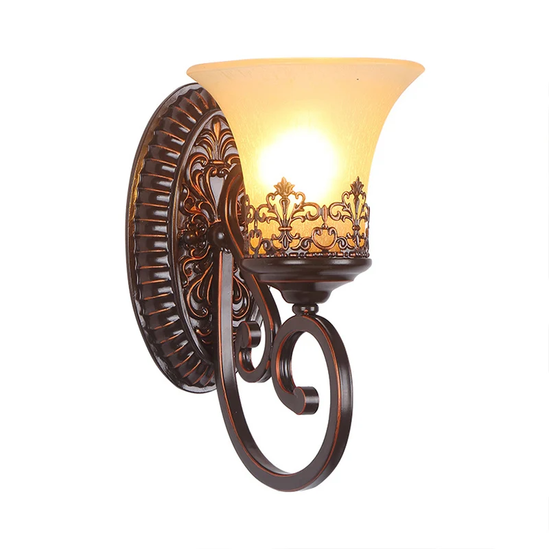 Matglas roodbruine wandkandelaar Bell 1/2-lamp vintage wandlamp met gesneden achterplaat voor slaapkamer Clearhalo