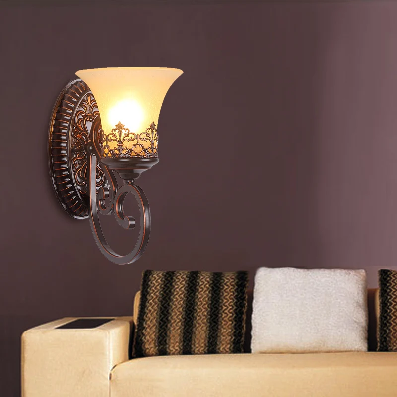 Matglas roodbruine wandkandelaar Bell 1/2-lamp vintage wandlamp met gesneden achterplaat voor slaapkamer Clearhalo