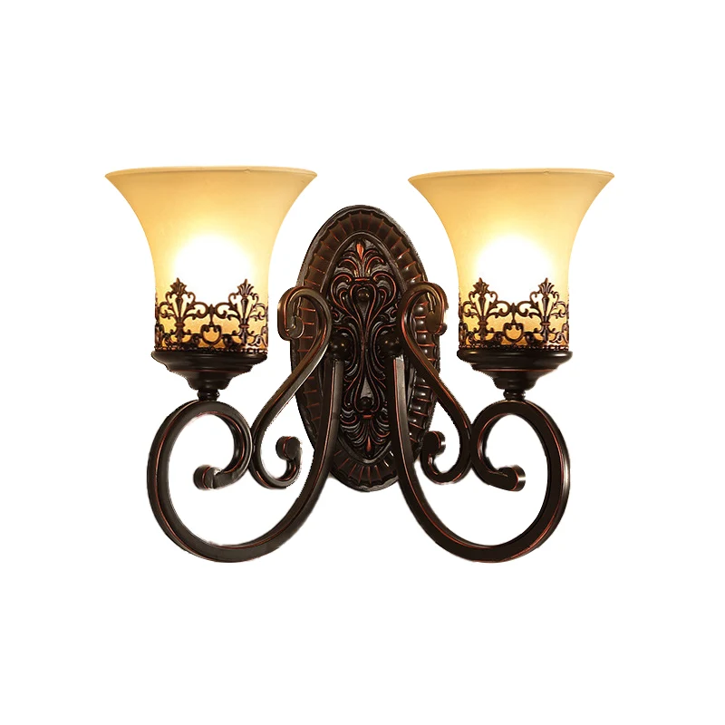 Matglas roodbruine wandkandelaar Bell 1/2-lamp vintage wandlamp met gesneden achterplaat voor slaapkamer Clearhalo