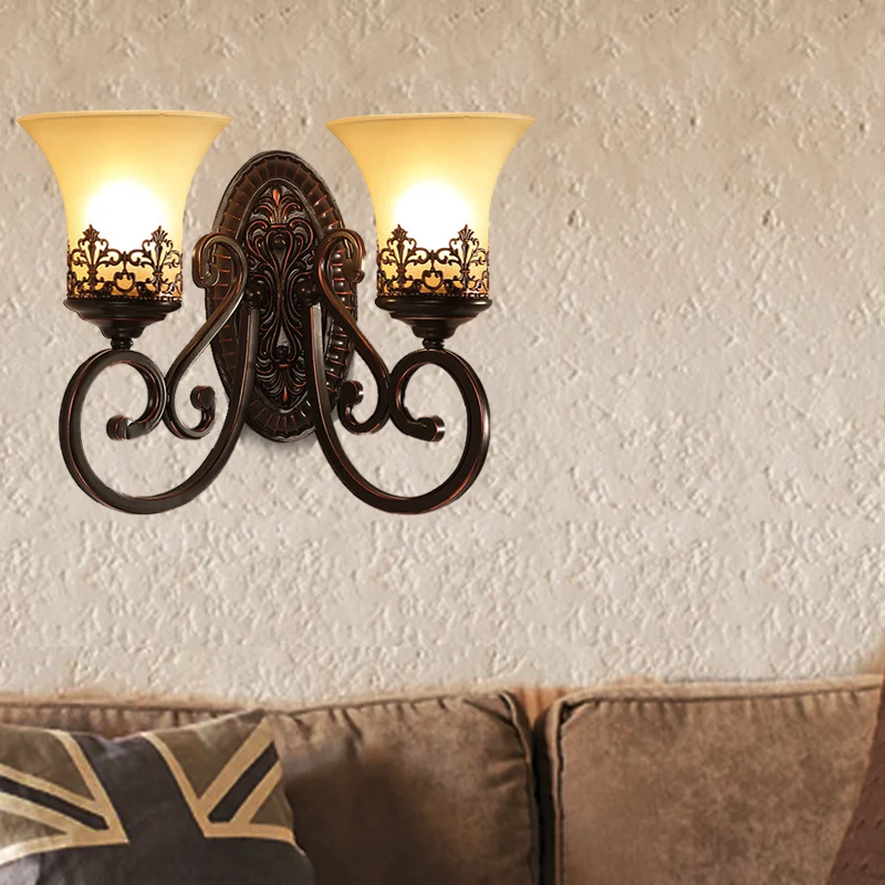 Matglas roodbruine wandkandelaar Bell 1/2-lamp vintage wandlamp met gesneden achterplaat voor slaapkamer Clearhalo