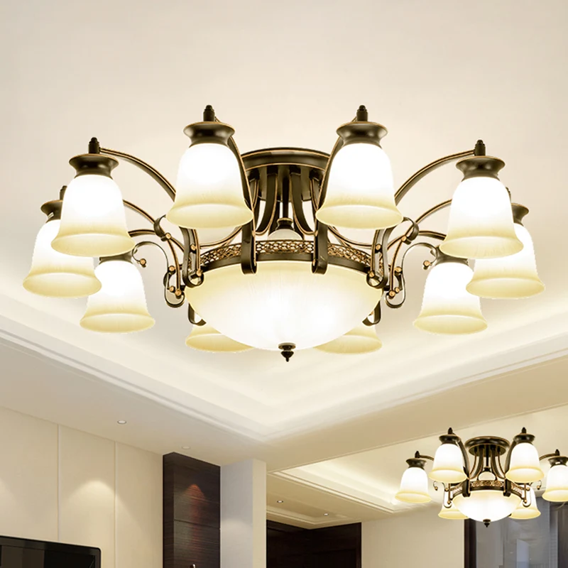 Matglas zwarte semi-inbouw uitlopende schaduw vintage dicht bij plafond kroonluchter Clearhalo