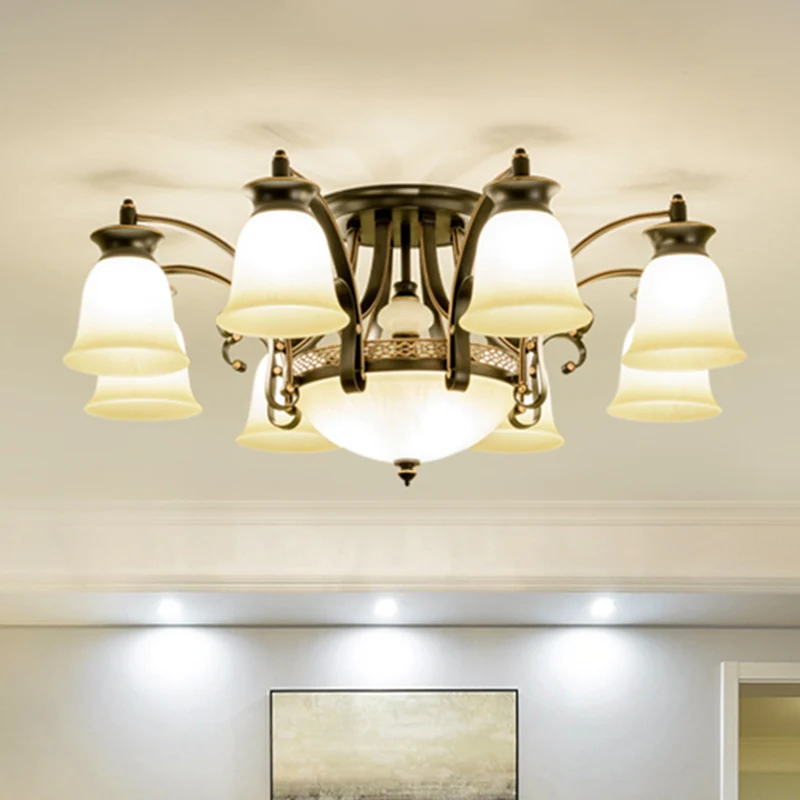 Matglas zwarte semi-inbouw uitlopende schaduw vintage dicht bij plafond kroonluchter Clearhalo