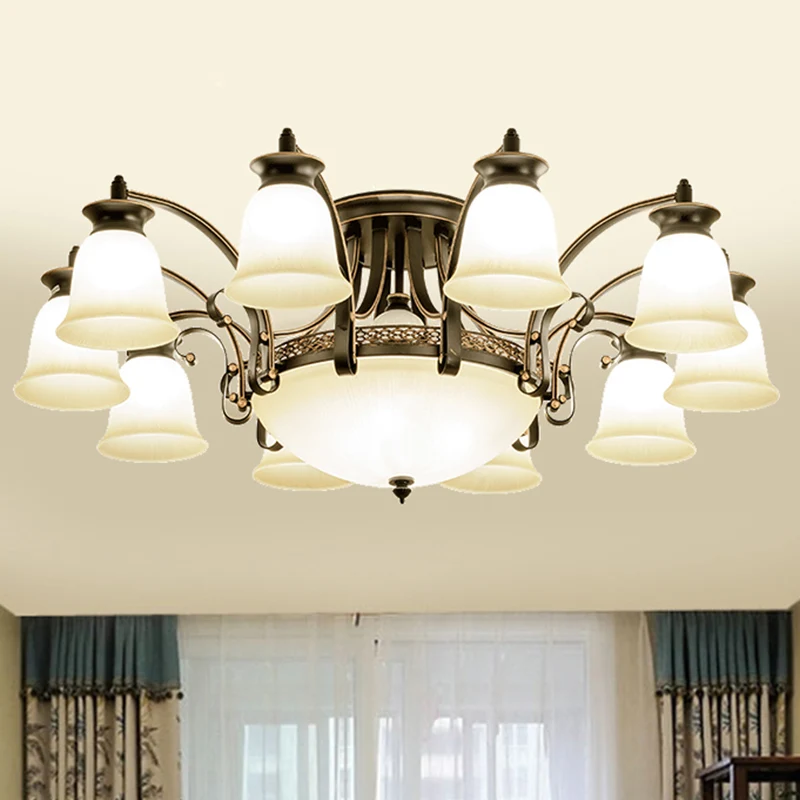 Matglas zwarte semi-inbouw uitlopende schaduw vintage dicht bij plafond kroonluchter Clearhalo