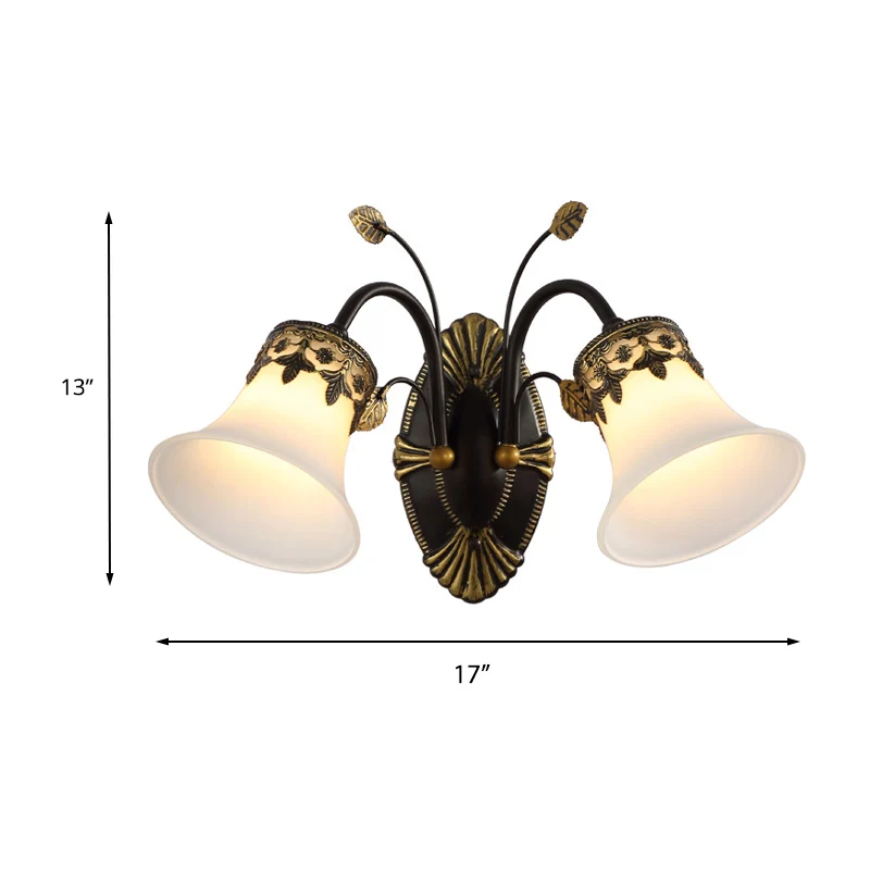Matglas zwarte wandkandelaar bel 1/2-licht vintage wandmontage lichtarmatuur met gebogen arm voor foyer Clearhalo