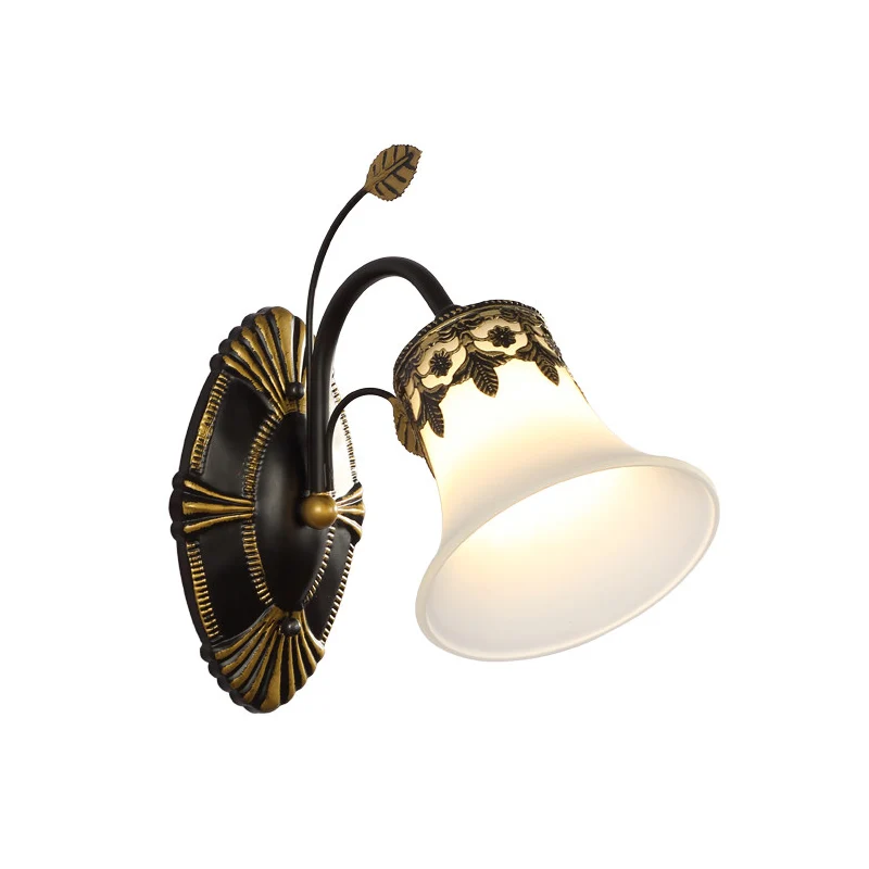 Matglas zwarte wandkandelaar bel 1/2-licht vintage wandmontage lichtarmatuur met gebogen arm voor foyer Clearhalo