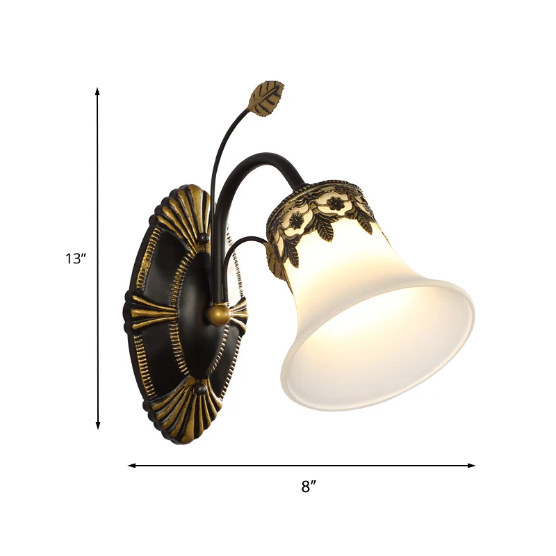 Matglas zwarte wandkandelaar bel 1/2-licht vintage wandmontage lichtarmatuur met gebogen arm voor foyer Clearhalo