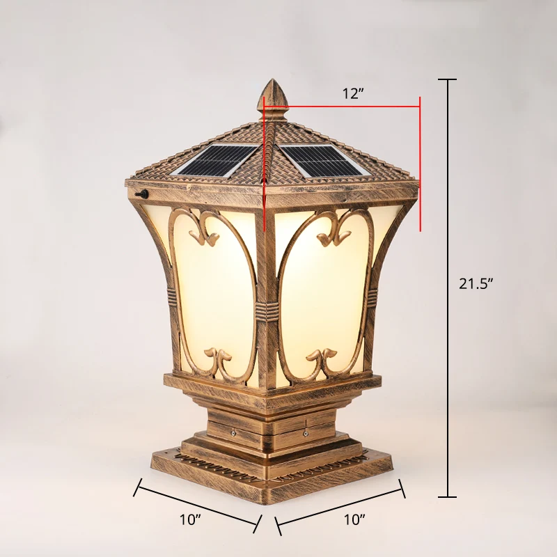 Matglazen LED-zonne-buitenlamp Vintage uitlopende tuinpaalverlichtingsarmatuur Clearhalo