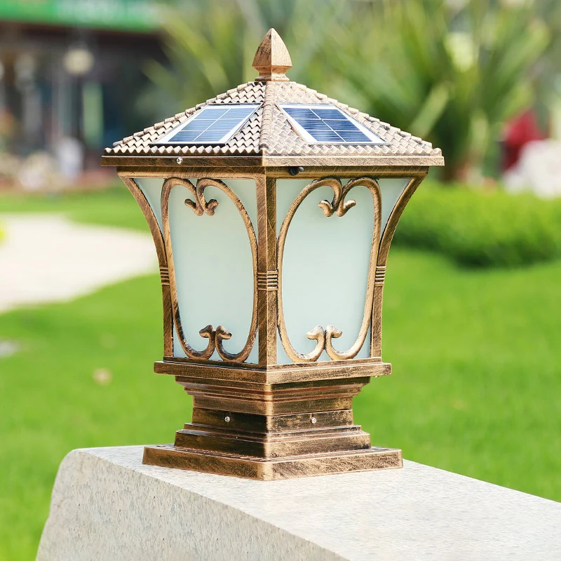 Matglazen LED-zonne-buitenlamp Vintage uitlopende tuinpaalverlichtingsarmatuur Clearhalo