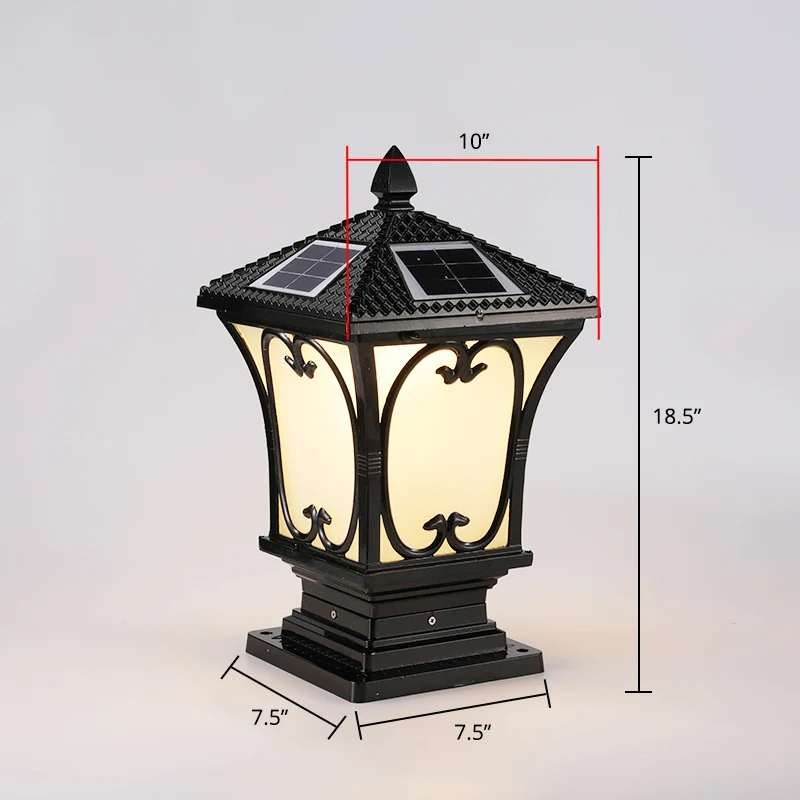 Matglazen LED-zonne-buitenlamp Vintage uitlopende tuinpaalverlichtingsarmatuur Clearhalo