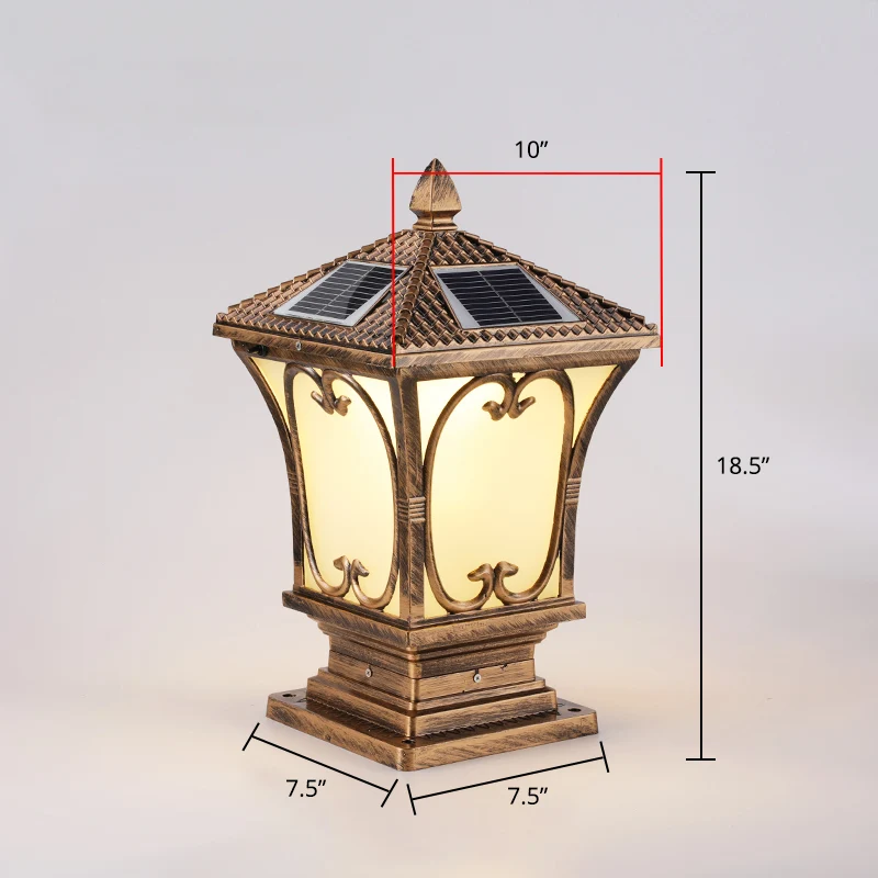 Matglazen LED-zonne-buitenlamp Vintage uitlopende tuinpaalverlichtingsarmatuur Clearhalo