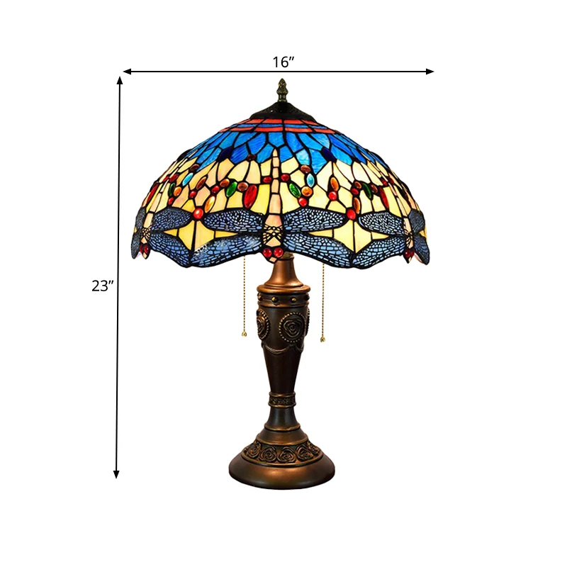 Mediterrane Libellen Juwelen Tafellamp 2 Lampen Blauw-Groen/Geel-Blauw Glazen Nachtkastje Licht Met Trekketting Schakelaar...