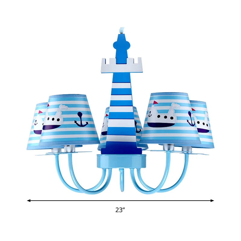 Mediterrane vuurtorenkroonluchter met scheepsmetaalblauwe hanglamp voor kinderslaapkamer Clearhalo