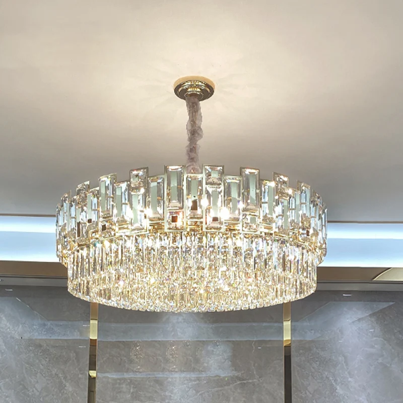 Meerlaagse ronde hangende kroonluchter Moderne K9 kristallen hanglamp voor woonkamer Clearhalo