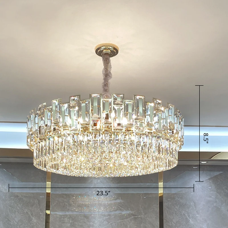 Meerlaagse ronde hangende kroonluchter Moderne K9 kristallen hanglamp voor woonkamer Clearhalo