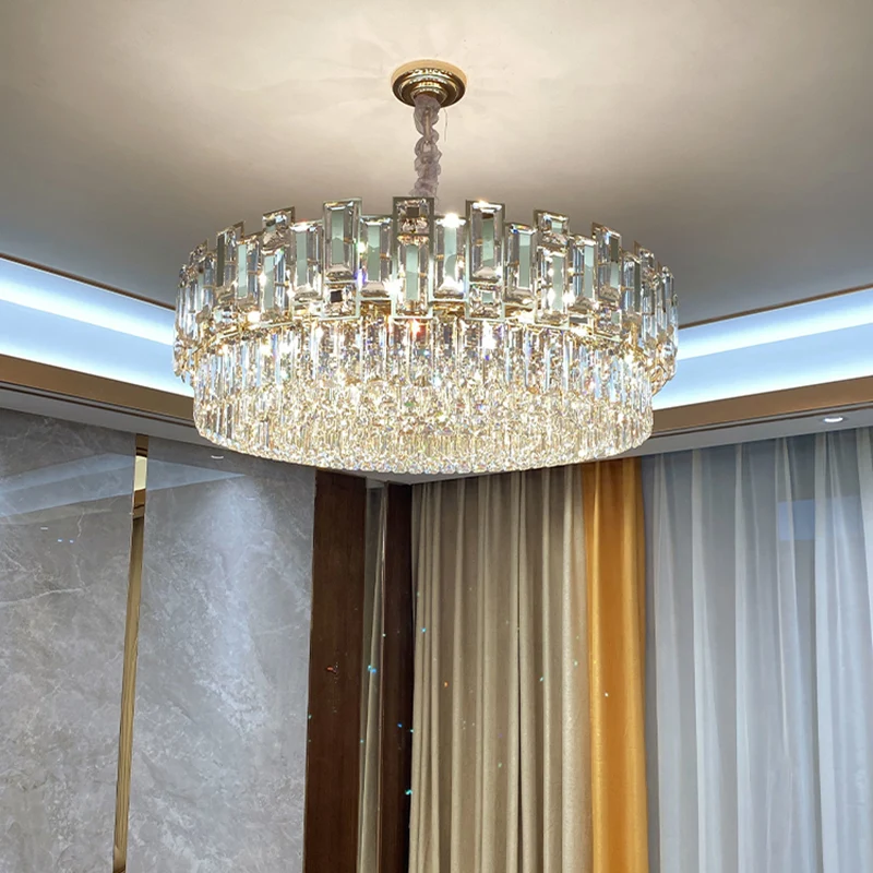 Meerlaagse ronde hangende kroonluchter Moderne K9 kristallen hanglamp voor woonkamer Clearhalo