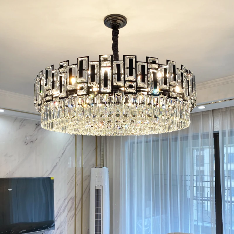 Meerlaagse ronde hangende kroonluchter Moderne K9 kristallen hanglamp voor woonkamer Clearhalo