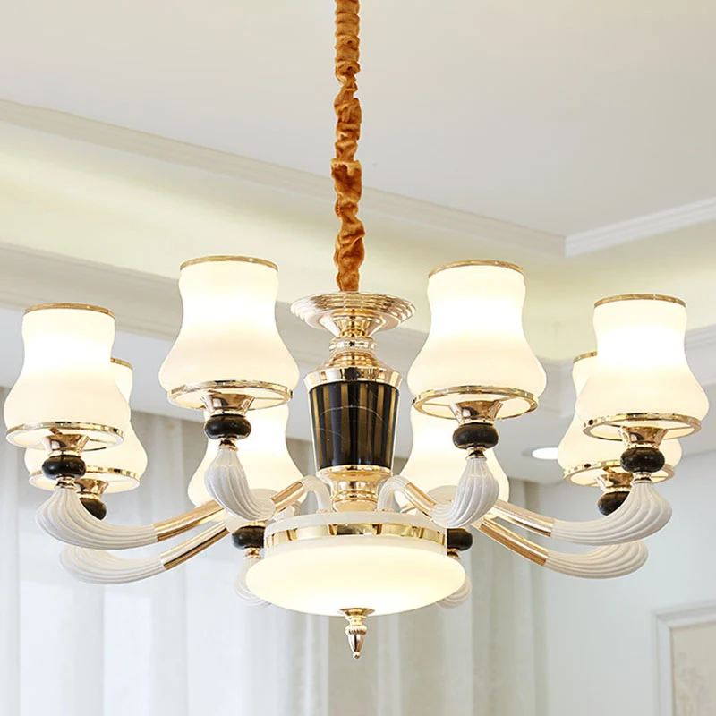 Melkachtig glas uitlopende slingerlamp moderne stijl kroonluchter verlichtingsarmatuur voor eetkamer Clearhalo