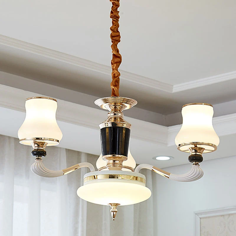 Melkachtig glas uitlopende slingerlamp moderne stijl kroonluchter verlichtingsarmatuur voor eetkamer Clearhalo