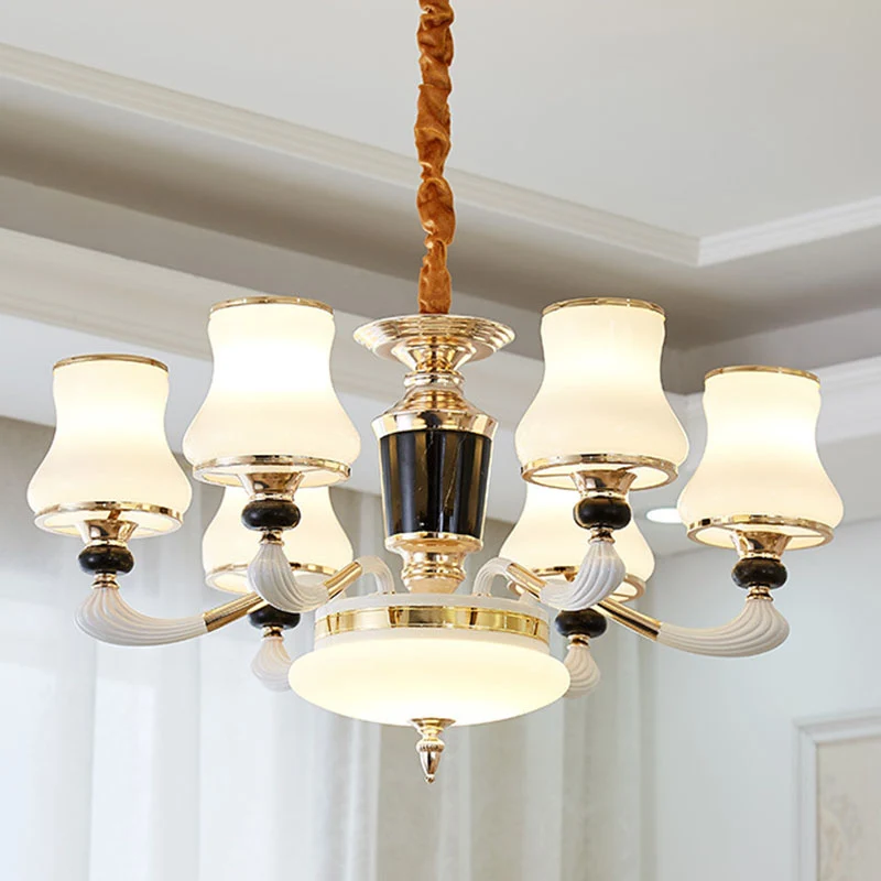 Melkachtig glas uitlopende slingerlamp moderne stijl kroonluchter verlichtingsarmatuur voor eetkamer Clearhalo