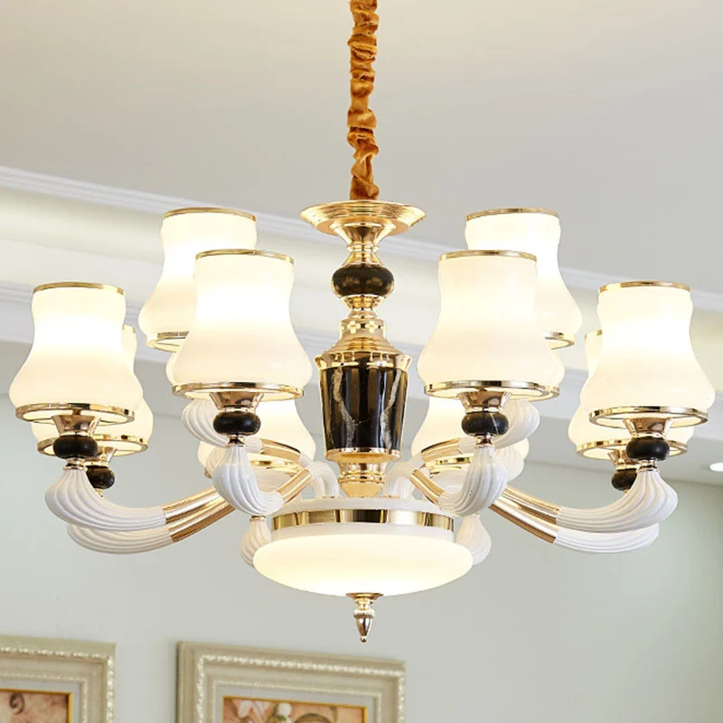 Melkachtig glas uitlopende slingerlamp moderne stijl kroonluchter verlichtingsarmatuur voor eetkamer Clearhalo