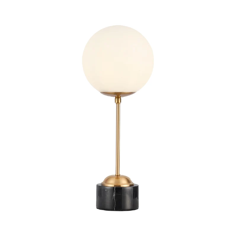 Melkachtige glazen bol tafellamp modernistisch 1-kops zwart en goud nachtkastje licht voor nachtkastje Clearhalo