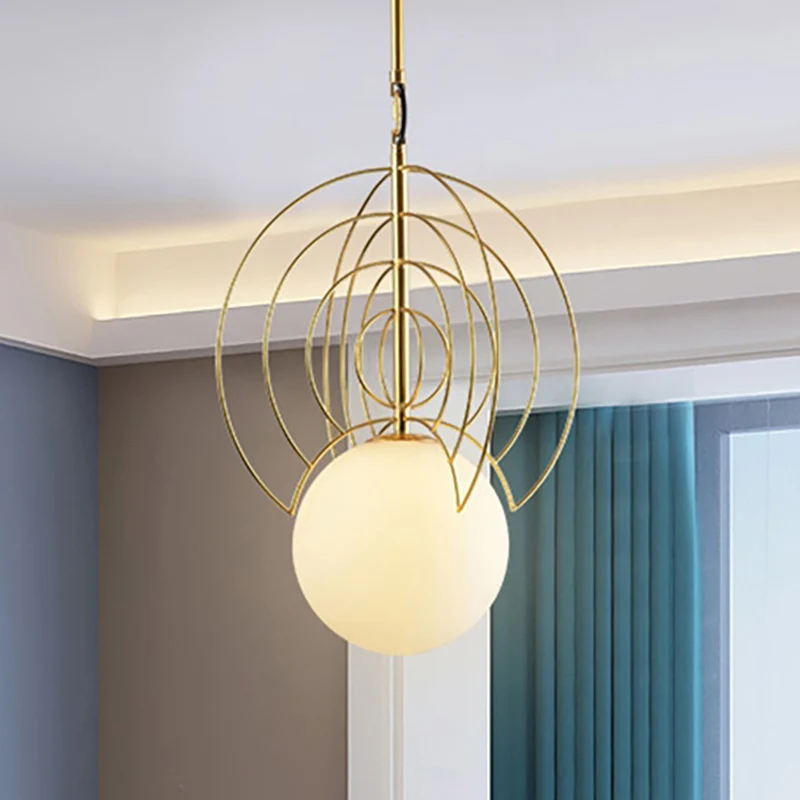 Melkglazen bol hanglamp met draadring 1 kop Hedendaagse hanglamp goud voor hotel Clearhalo