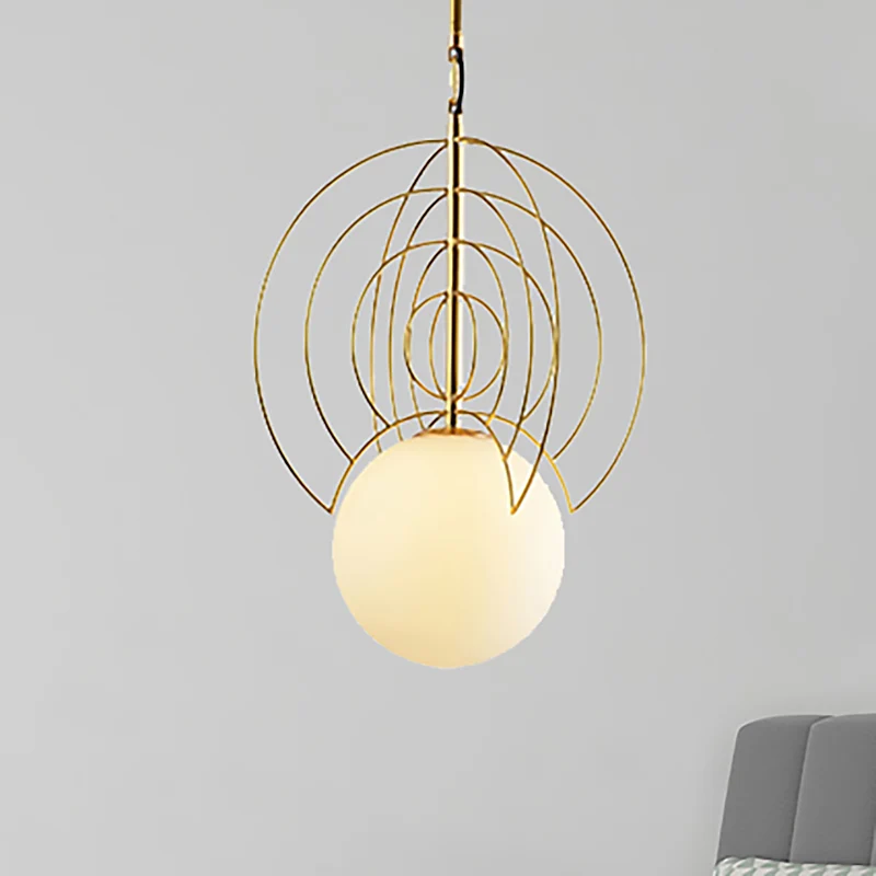 Melkglazen bol hanglamp met draadring 1 kop Hedendaagse hanglamp goud voor hotel Clearhalo