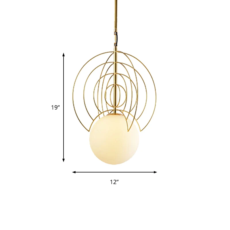 Melkglazen bol hanglamp met draadring 1 kop Hedendaagse hanglamp goud voor hotel Clearhalo