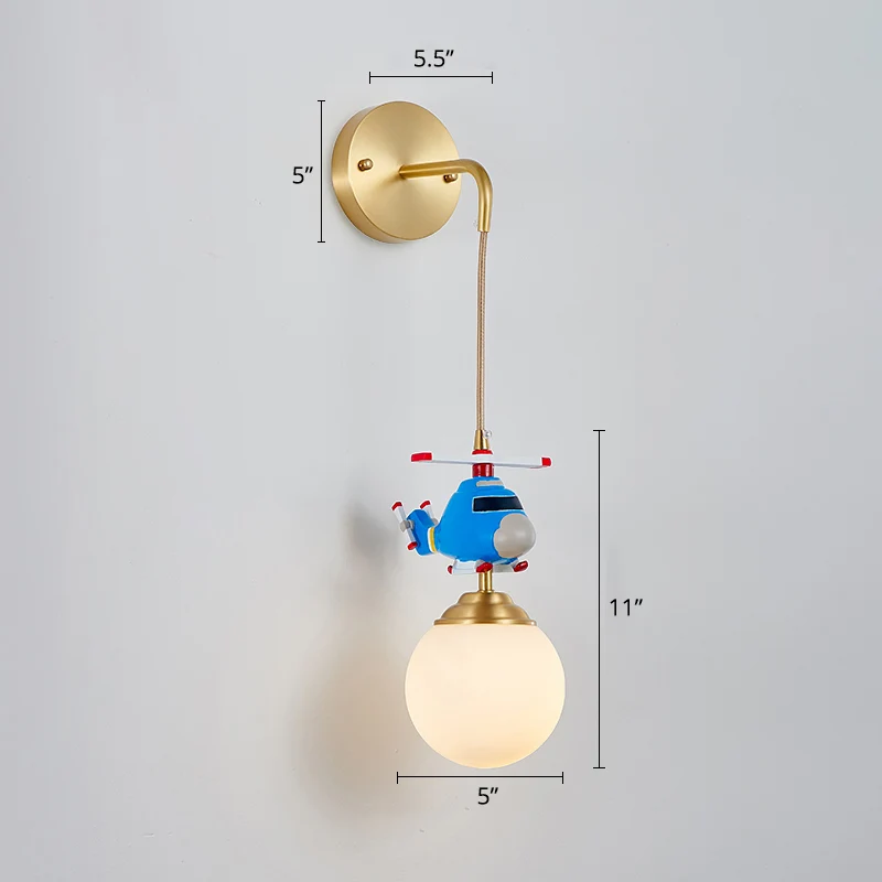 Melkglazen bol wandhanglamp postmodern 1-lamps gouden wandlamp met helikopterdeco Clearhalo