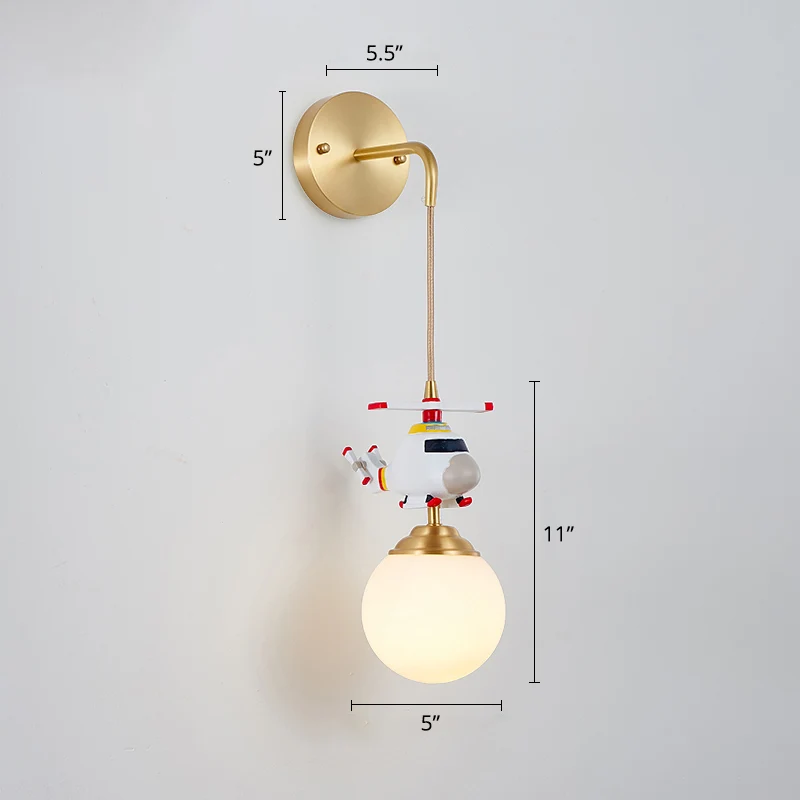 Melkglazen bol wandhanglamp postmodern 1-lamps gouden wandlamp met helikopterdeco Clearhalo