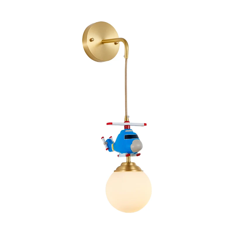 Melkglazen bol wandhanglamp postmodern 1-lamps gouden wandlamp met helikopterdeco Clearhalo