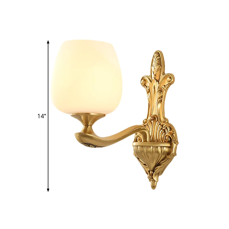 Messing 1/2-licht wandkandelaar platteland crème glazen bekervorm wandverlichtingsarmatuur voor slaapkamer Clearhalo
