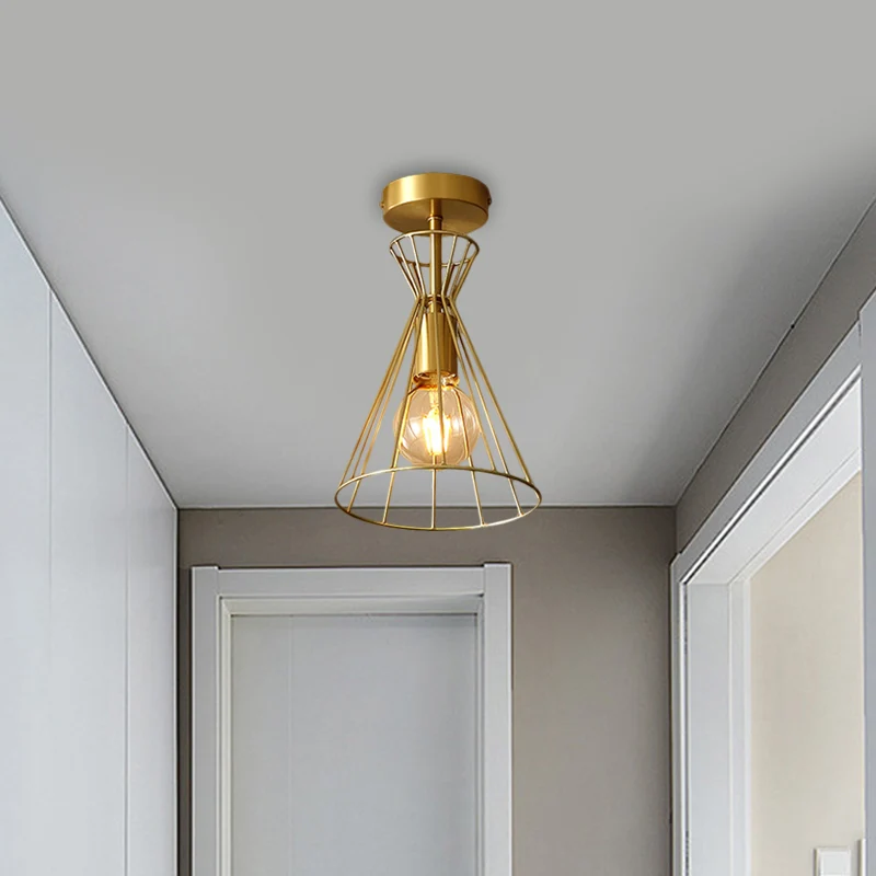 Messing 1-kops semi-flush retro-stijl metalen uitlopende frame plafondlamp voor trap Clearhalo