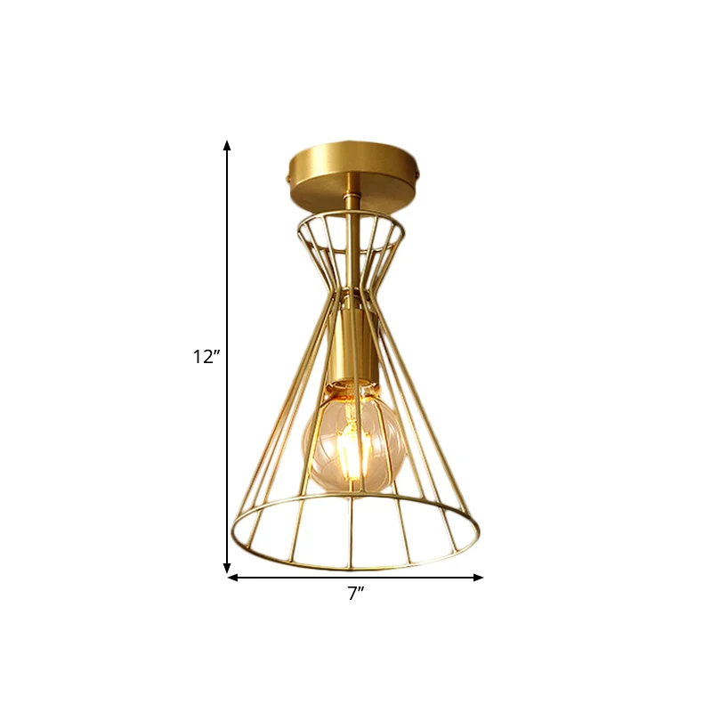 Messing 1-kops semi-flush retro-stijl metalen uitlopende frame plafondlamp voor trap Clearhalo