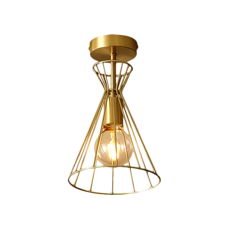 Messing 1-kops semi-flush retro-stijl metalen uitlopende frame plafondlamp voor trap Clearhalo