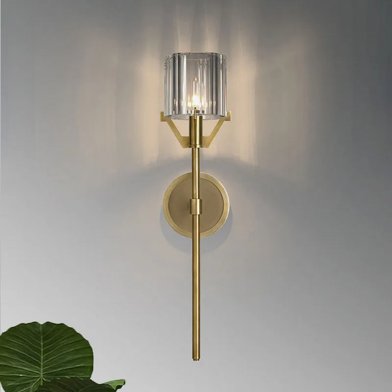 Messing 1-kops wandlamp postmodern helder kristal blok cilinder wandkandelaar met potloodarm Clearhalo