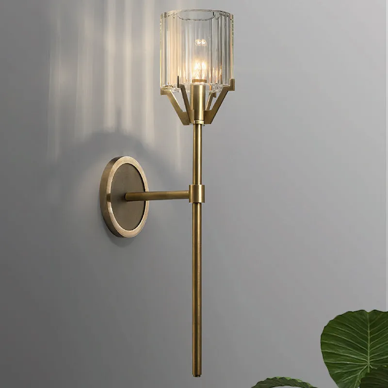 Messing 1-kops wandlamp postmodern helder kristal blok cilinder wandkandelaar met potloodarm Clearhalo