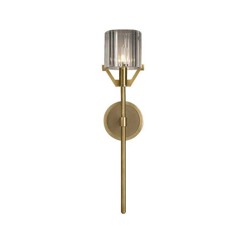 Messing 1-kops wandlamp postmodern helder kristal blok cilinder wandkandelaar met potloodarm Clearhalo