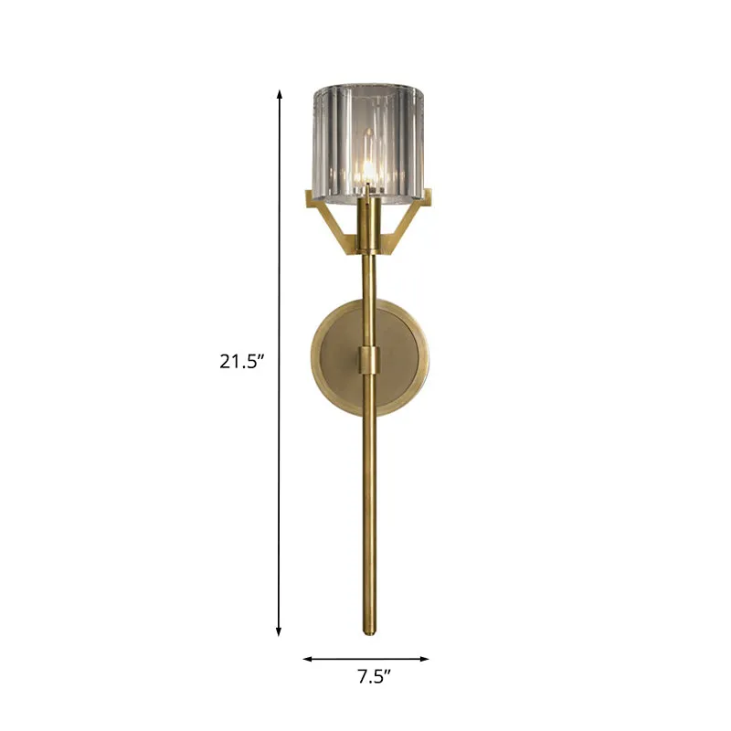 Messing 1-kops wandlamp postmodern helder kristal blok cilinder wandkandelaar met potloodarm Clearhalo