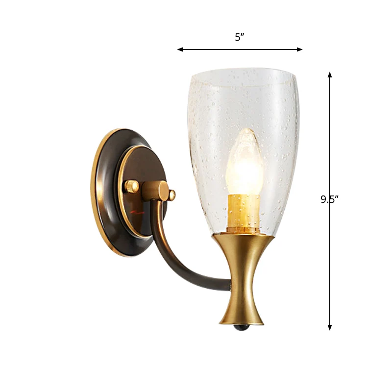Messing 1-lichts wandlamp, vintage helder gezaaid glas, conische wandlamp Clearhalo