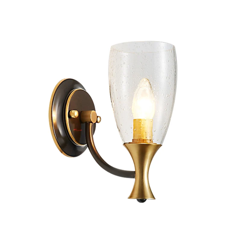 Messing 1-lichts wandlamp, vintage helder gezaaid glas, conische wandlamp Clearhalo